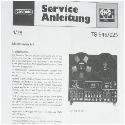 TS945 Service Manual für Tonbandgeräte von GRUNDIG