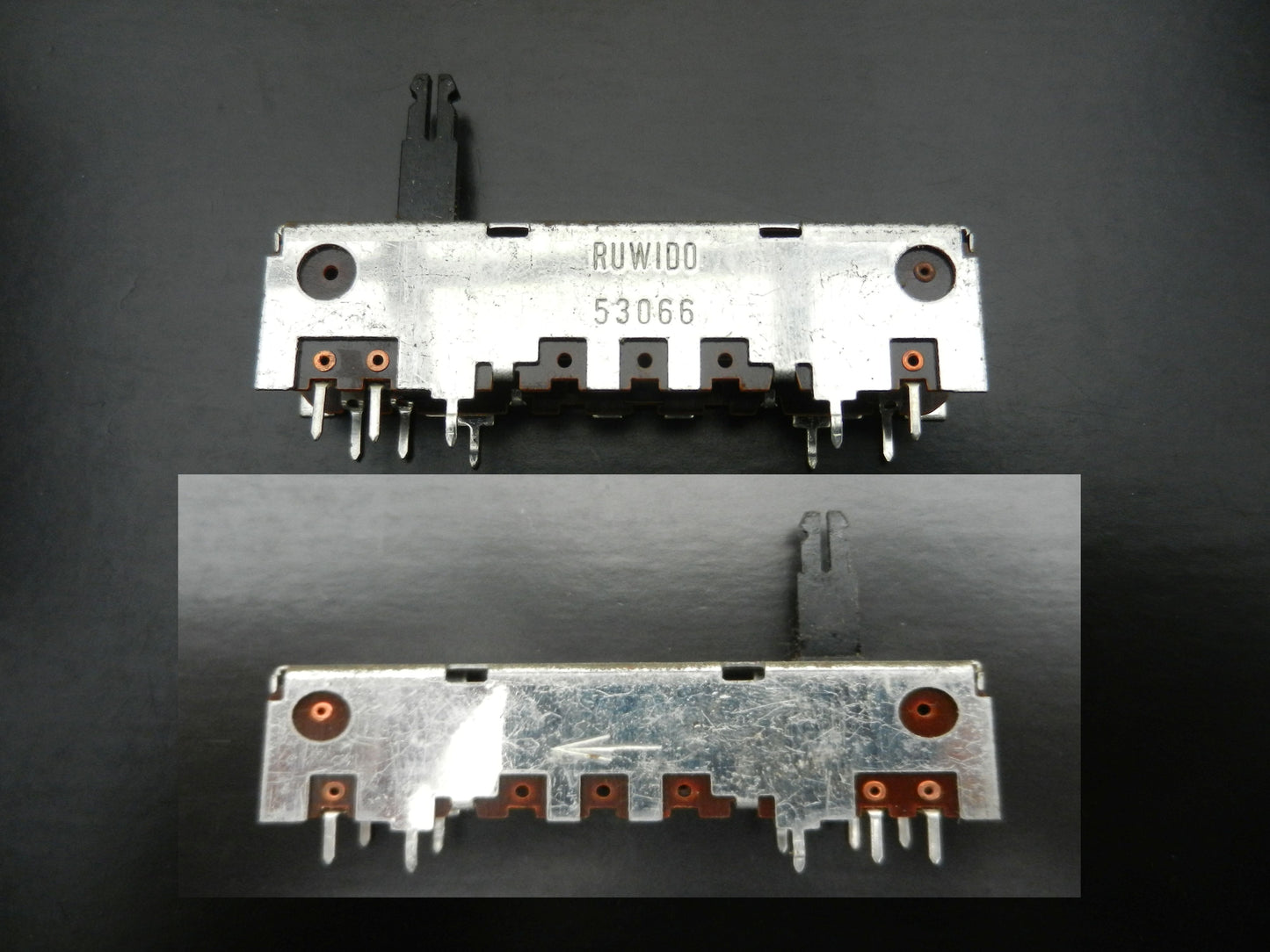 2x200k log Schieberegler 53066 von Ruwido für Hifi Geräte von GRUNDIG