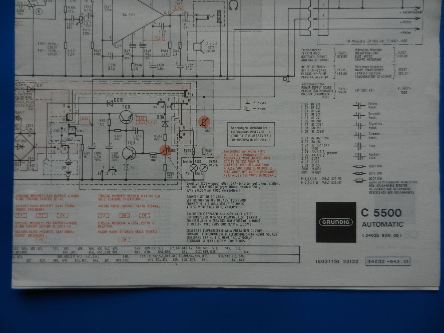 C5500 Original Schaltplan farbig für Radiorecorder von GRUNDIG, mit Laufwerk CB100