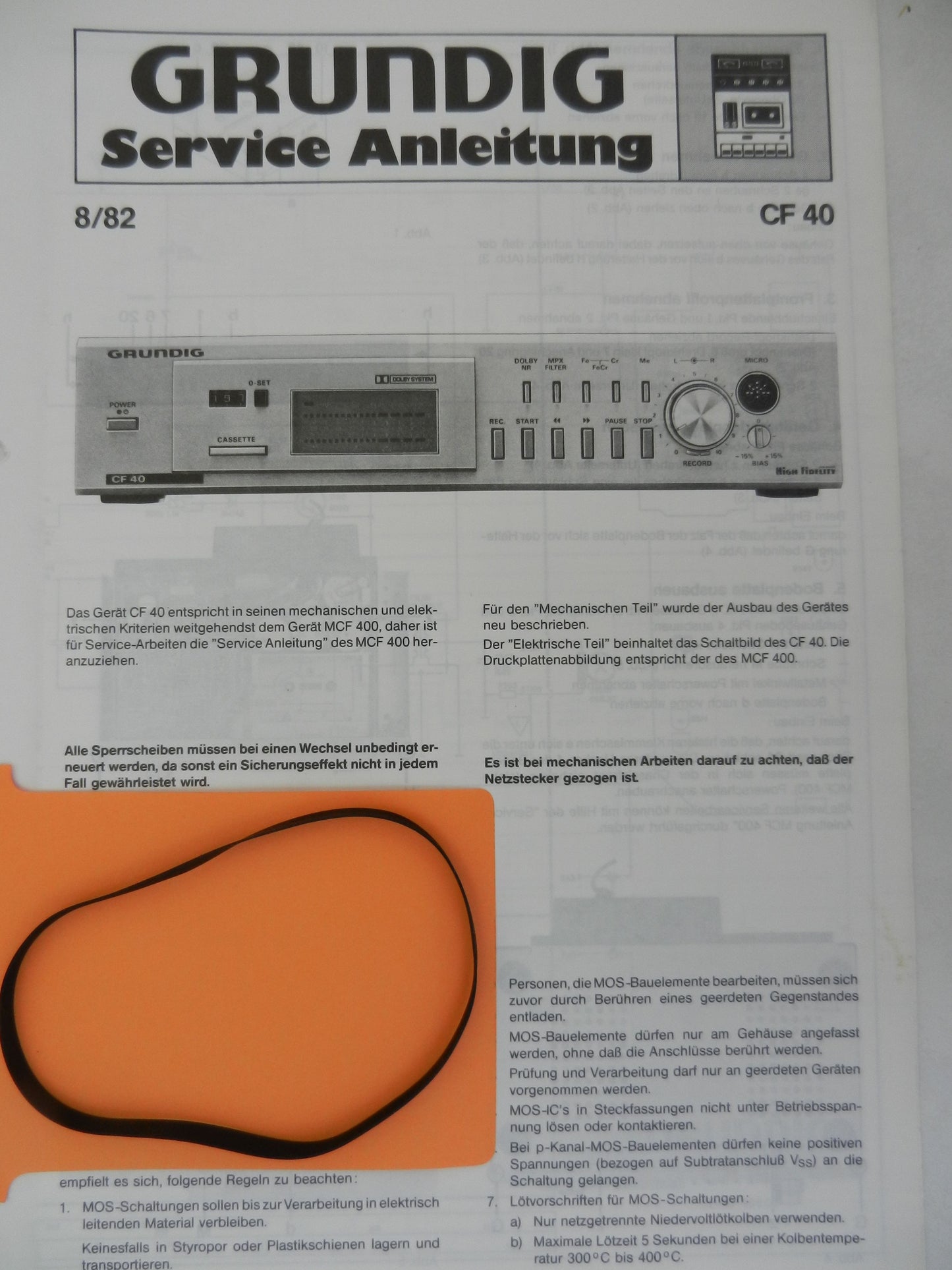 CF40 CF 40 Grundig Capstan Riemen