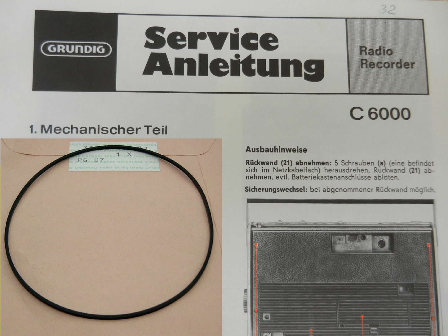 C6000 C6200 Automatic Capstan Riemen GRUNDIG