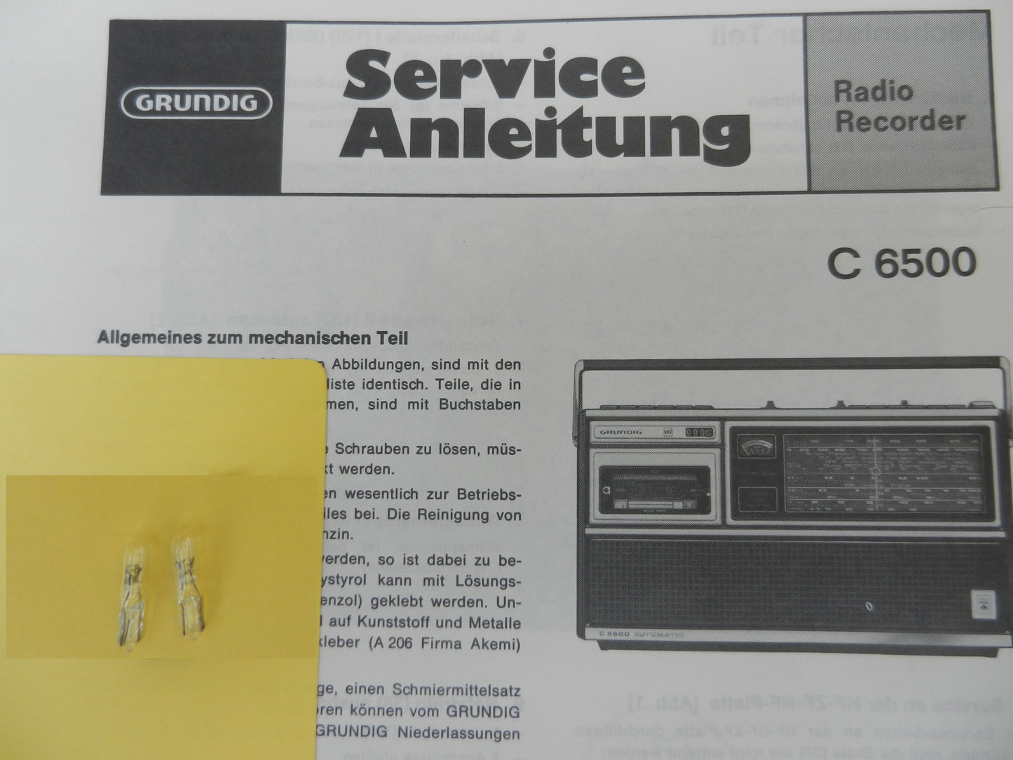 C 6500 C6500 Lämpchen SET für Radiorecorder GRUNDIG