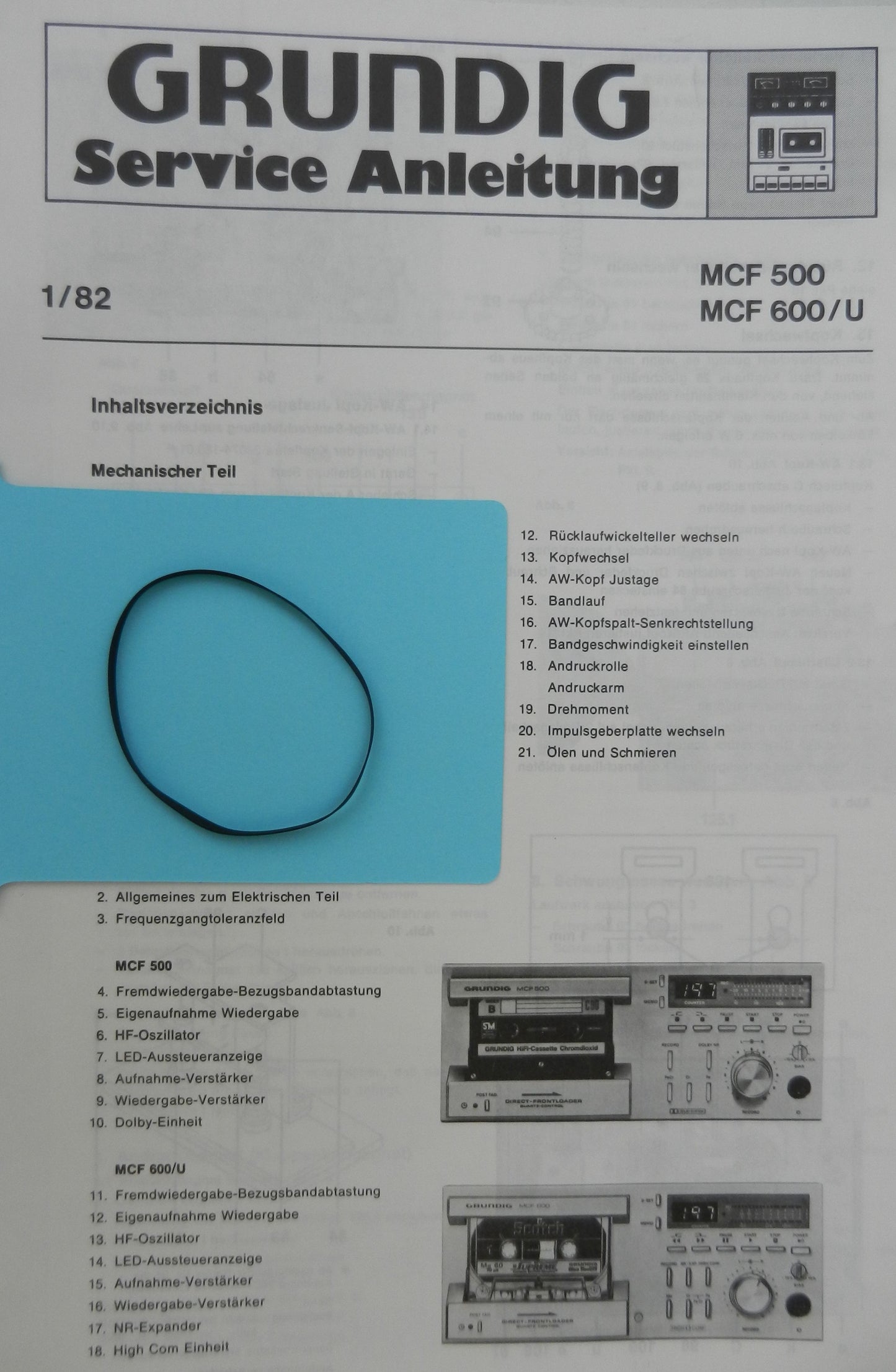 MCF500 MCF600 Capstan Riemen für Hifi Cassettendeck von GRUNDIG