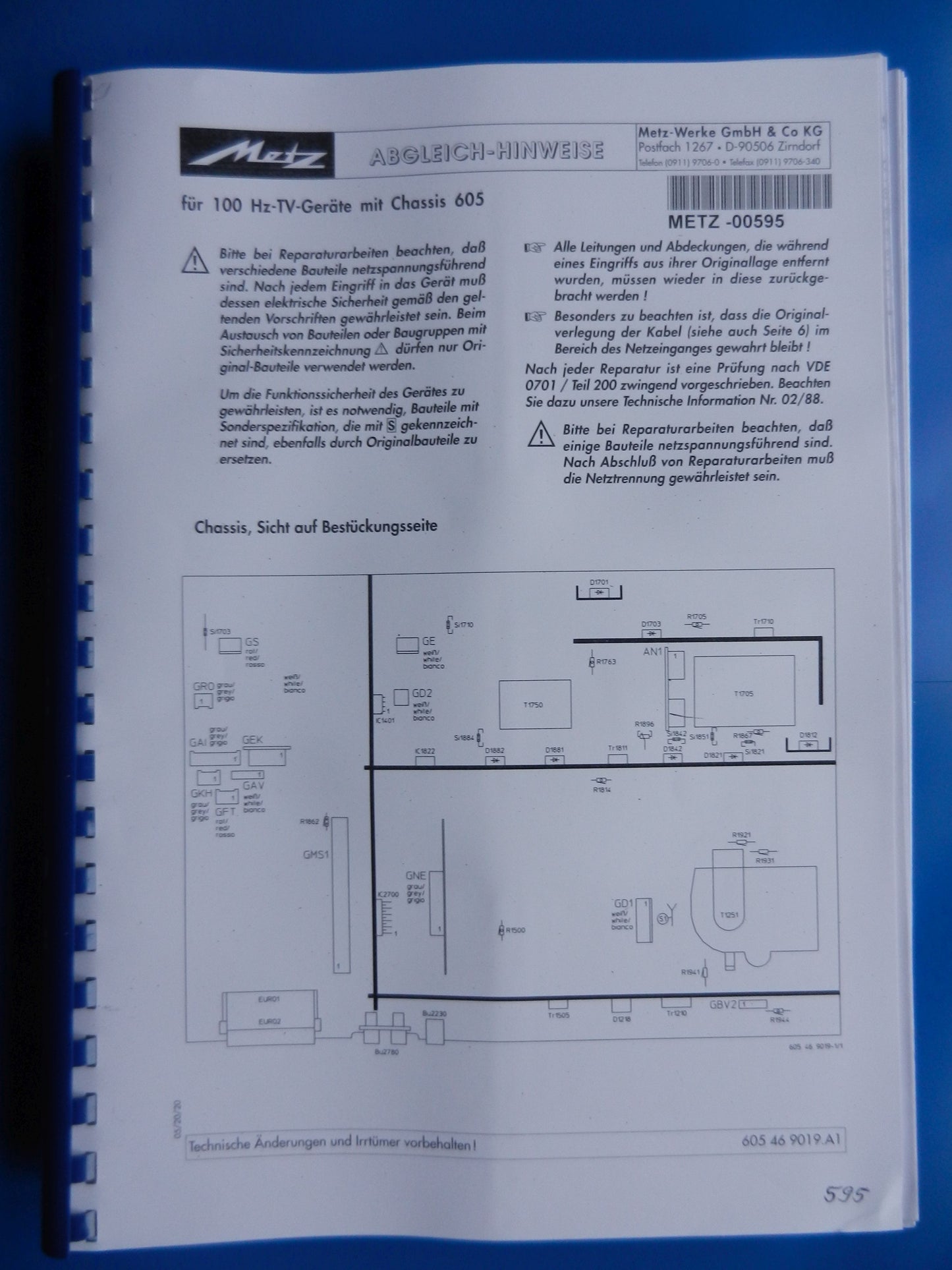 Metz Service Manual 100Hz Chassis605 sehr umfangreich hunderte Seiten von METZ