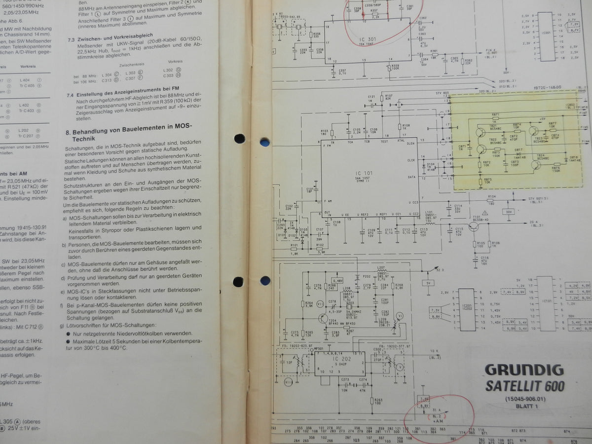 Satellit 600 Original Entwicklungs - Service Manual für GRUNDIG Weltempfänger