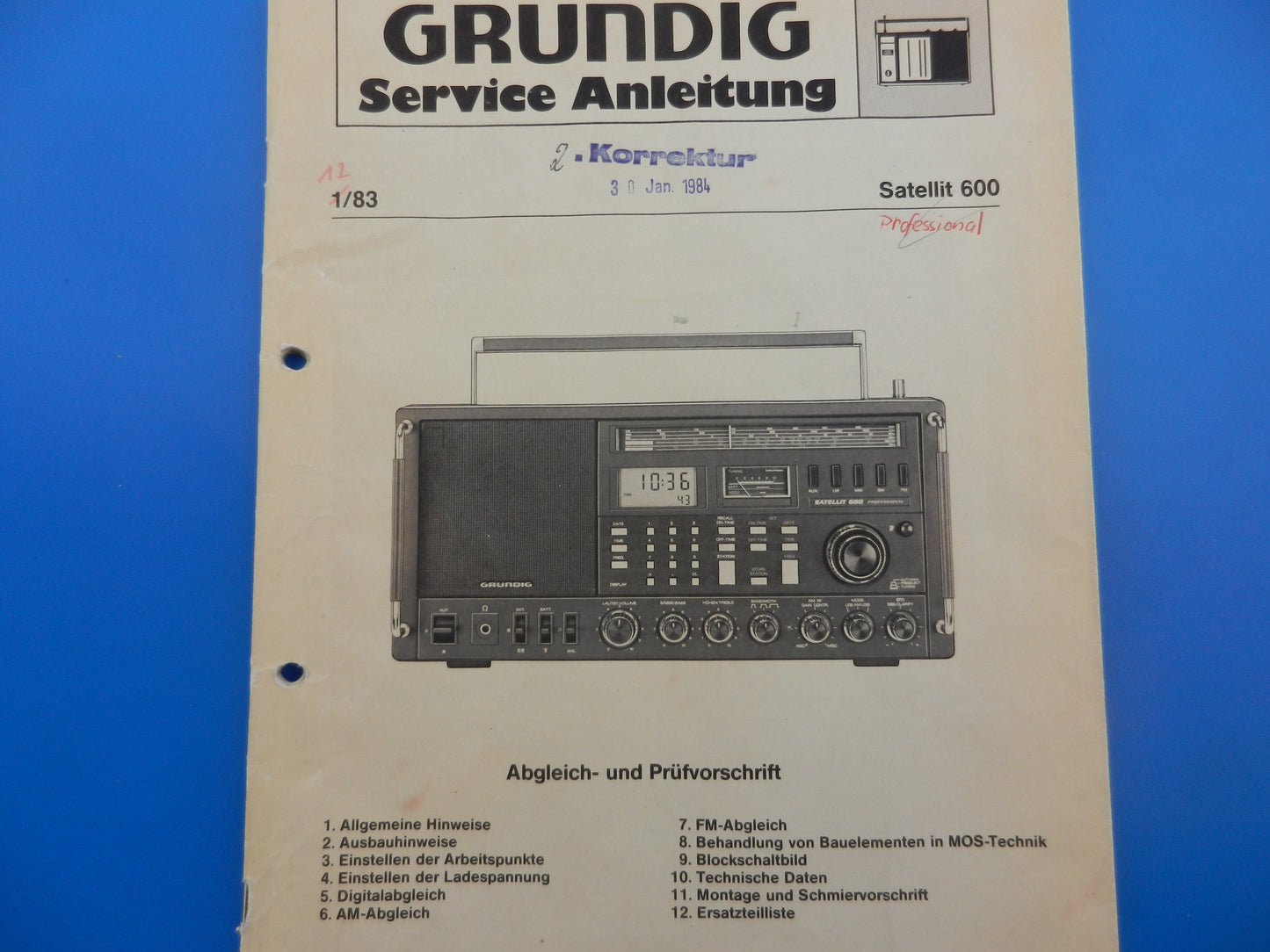 Satellit 600 Original Entwicklungs - Service Manual für GRUNDIG Weltempfänger