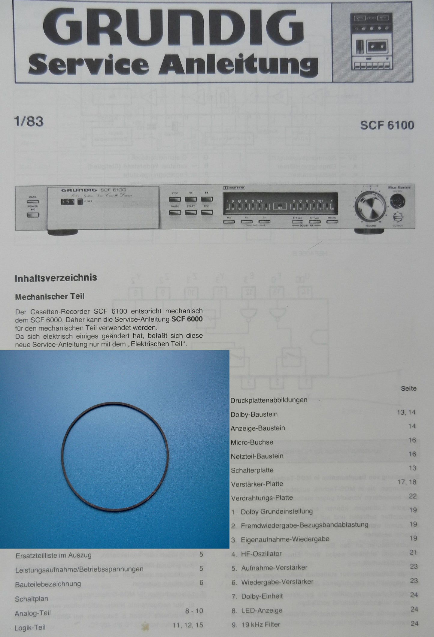 SCF6000 SCF6100 Zählwerk Riemen GRUNDIG
