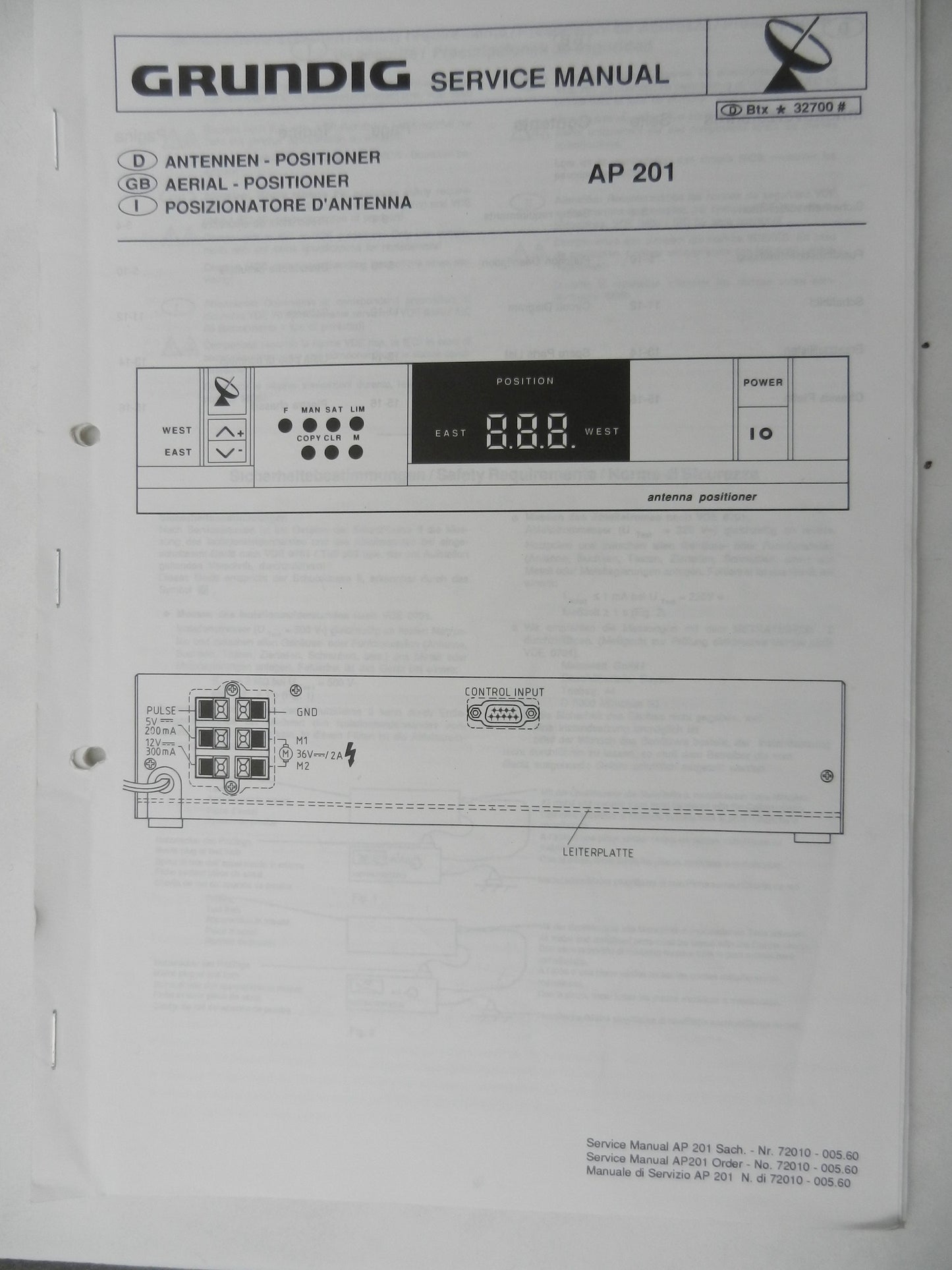AP201 Bedienungsanleitung für Antennen Positioner GRUNDIG SAT mit Motorsteuerung