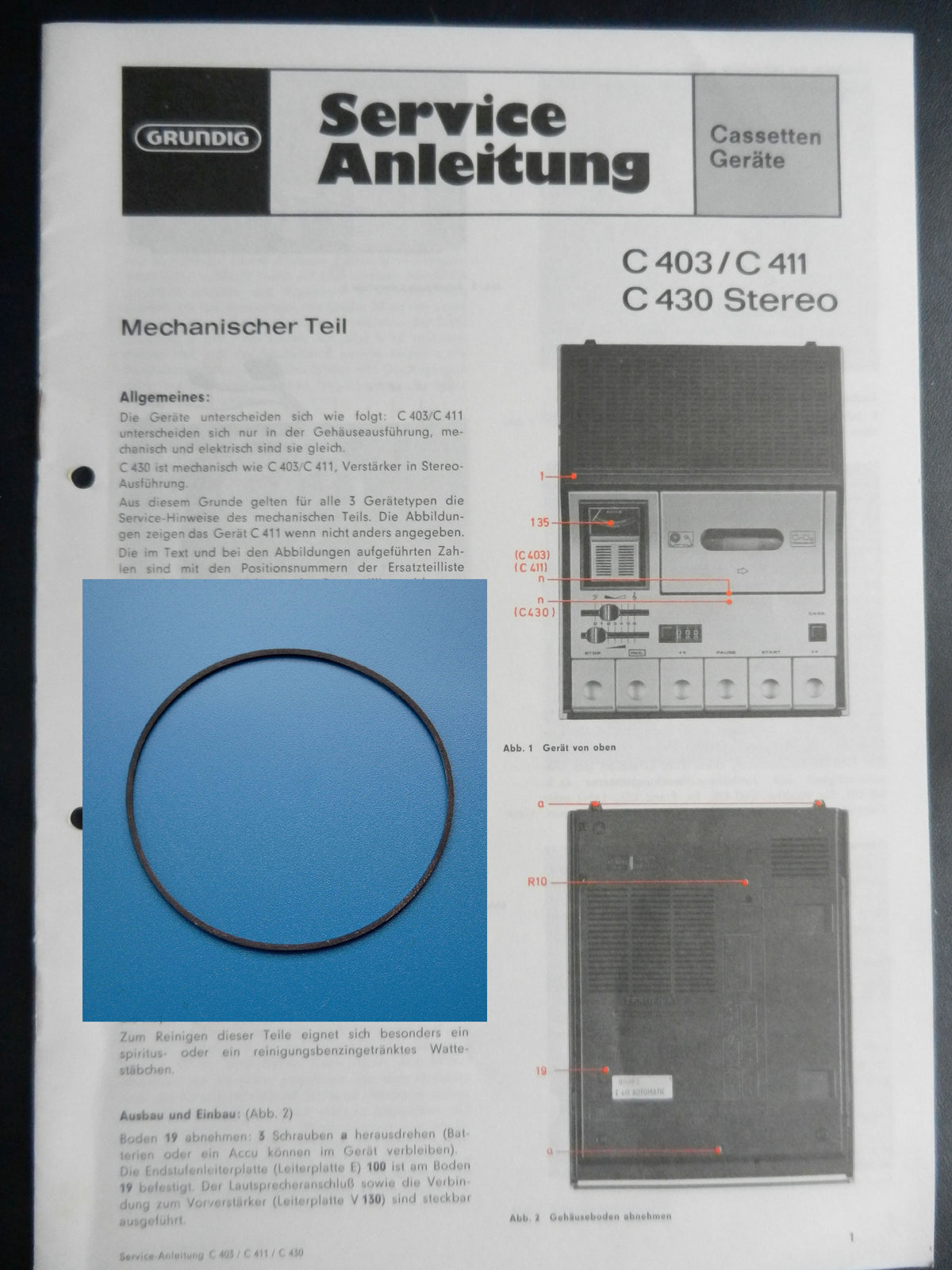 C403 C405 C411 C415 C430 Capstan Riemen Cassettenrecorder GRUNDIG