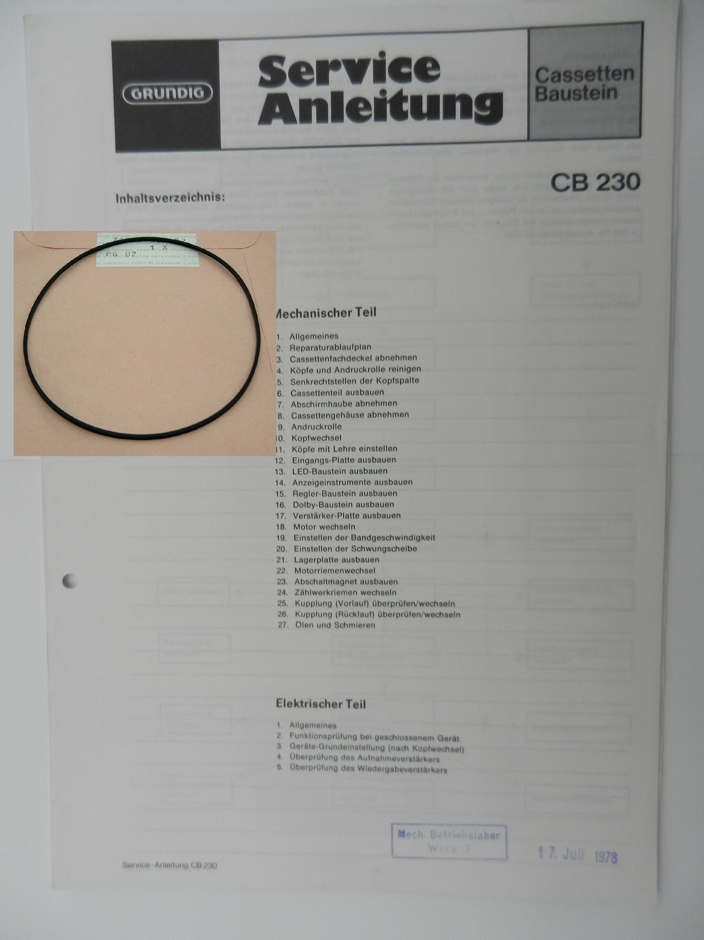 CB190, CB200, CB210, CB230, CB230a Capstan Riemen GRUNDIG
