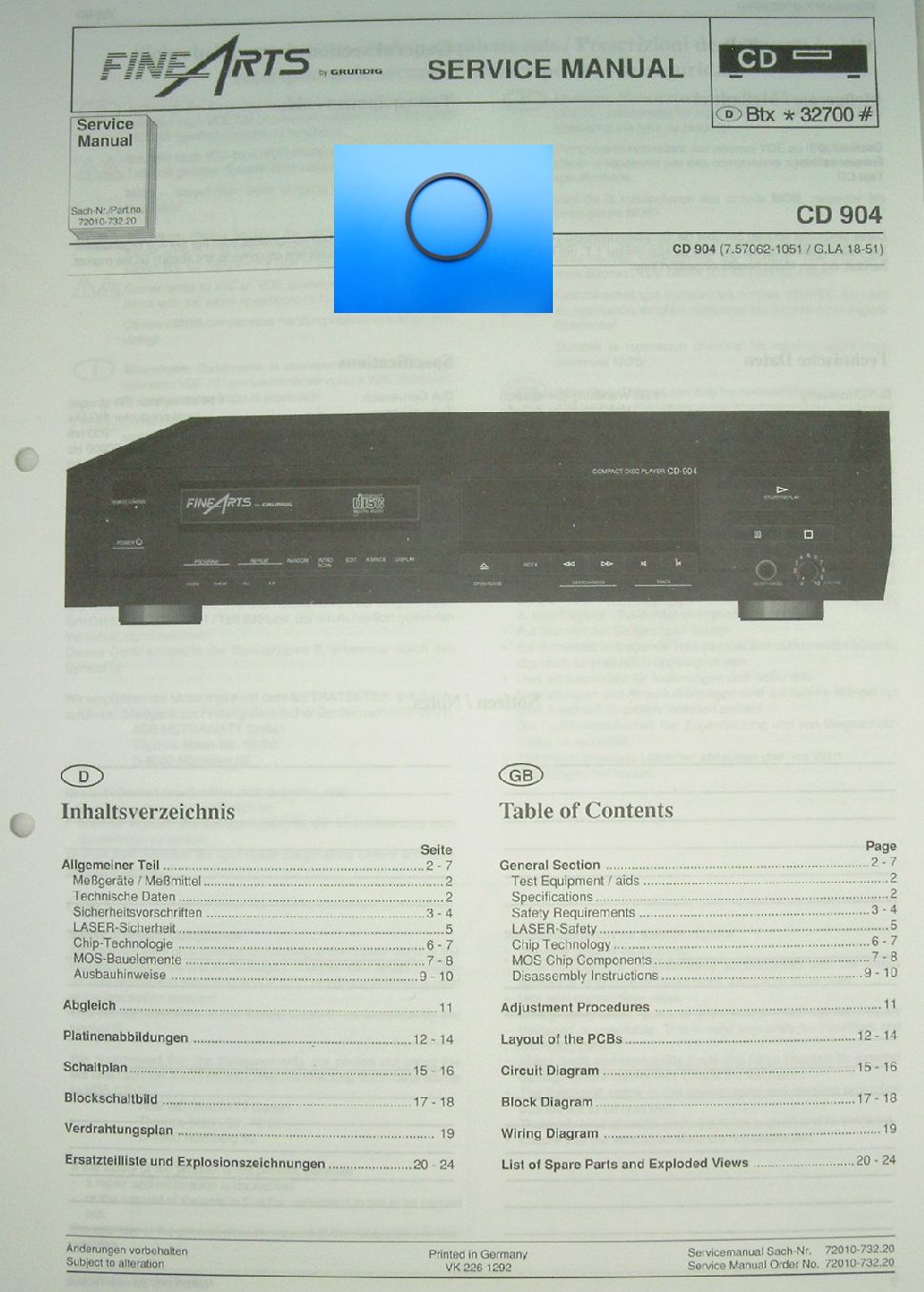 CD903 Schubladenriemen GRUNDIG Fine Arts