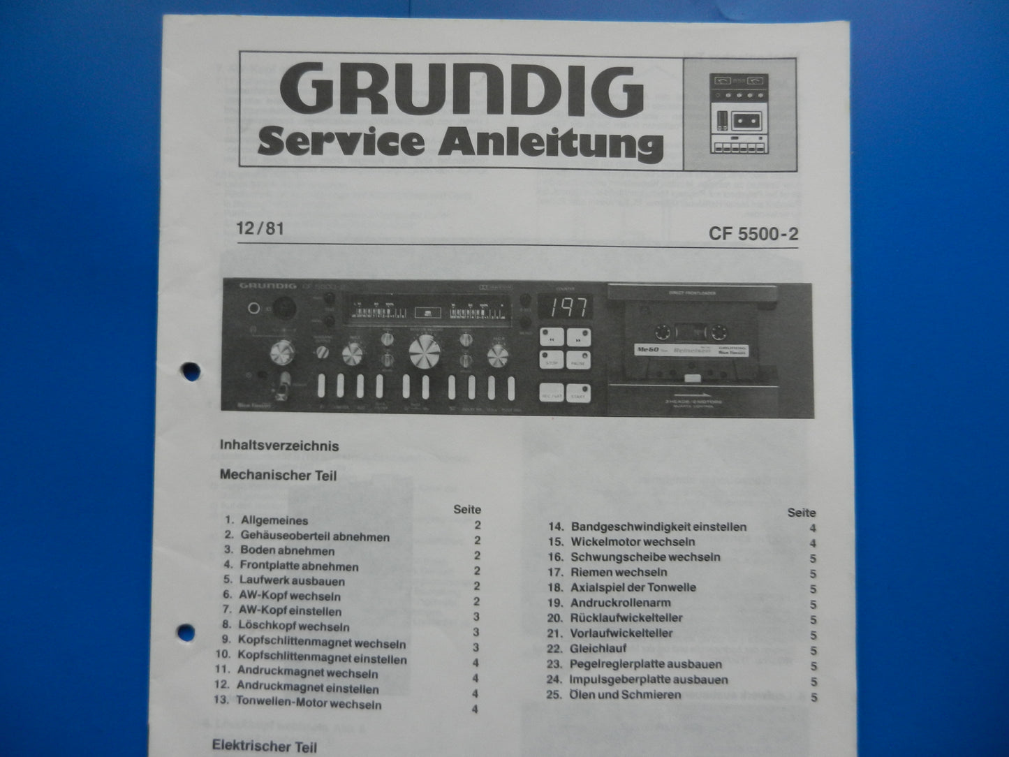 CF5500-2 Service Manual Original für GRUNDIG Hifi Frontlader