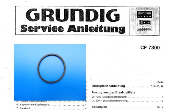 CF7300 / CF7200 / CF7100 /a GRUNDIG Schubladen Riemen