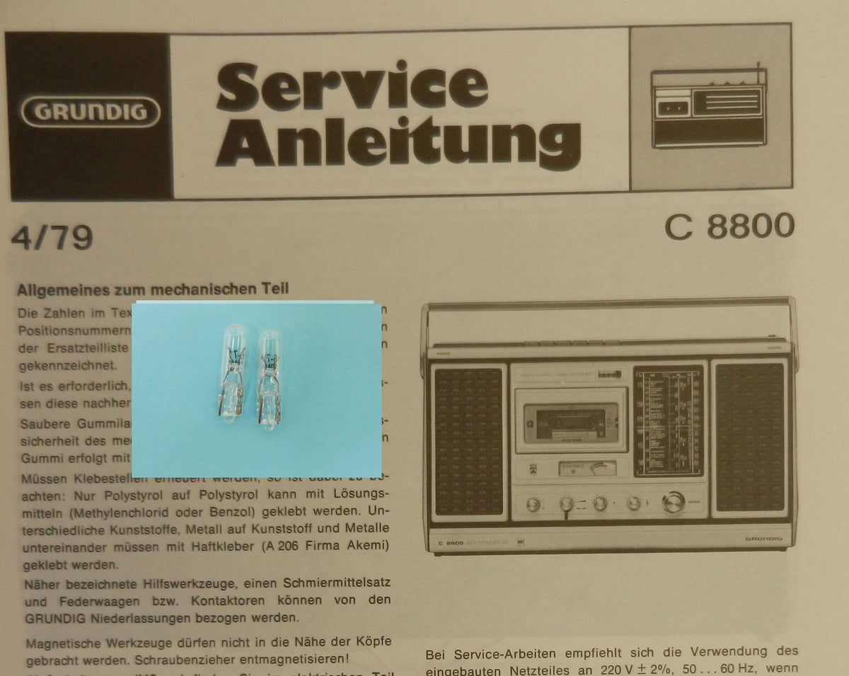 C 8000 Lämpchen SET für Radiorecorder GRUNDIG