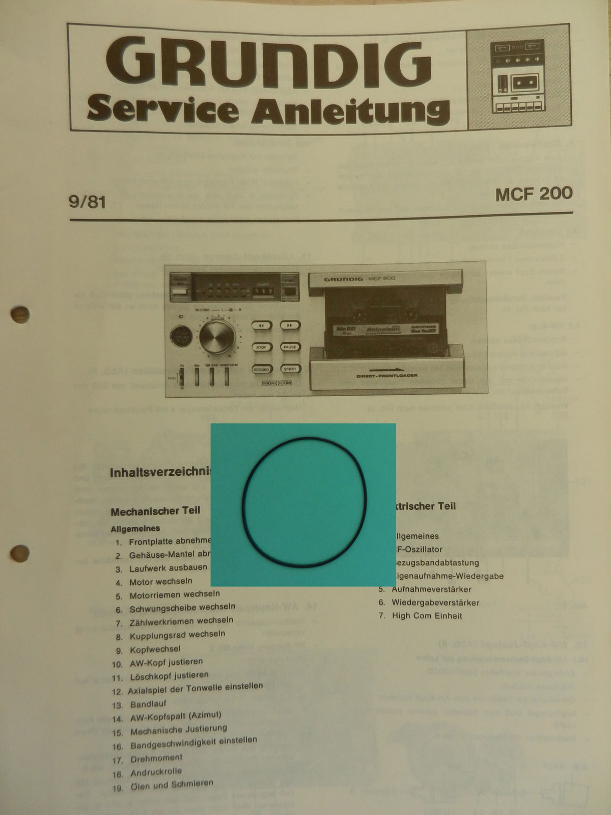 MCF200 MCF 200 Zählwerk Riemen groß für Hifi Cassettendeck von GRUNDIG