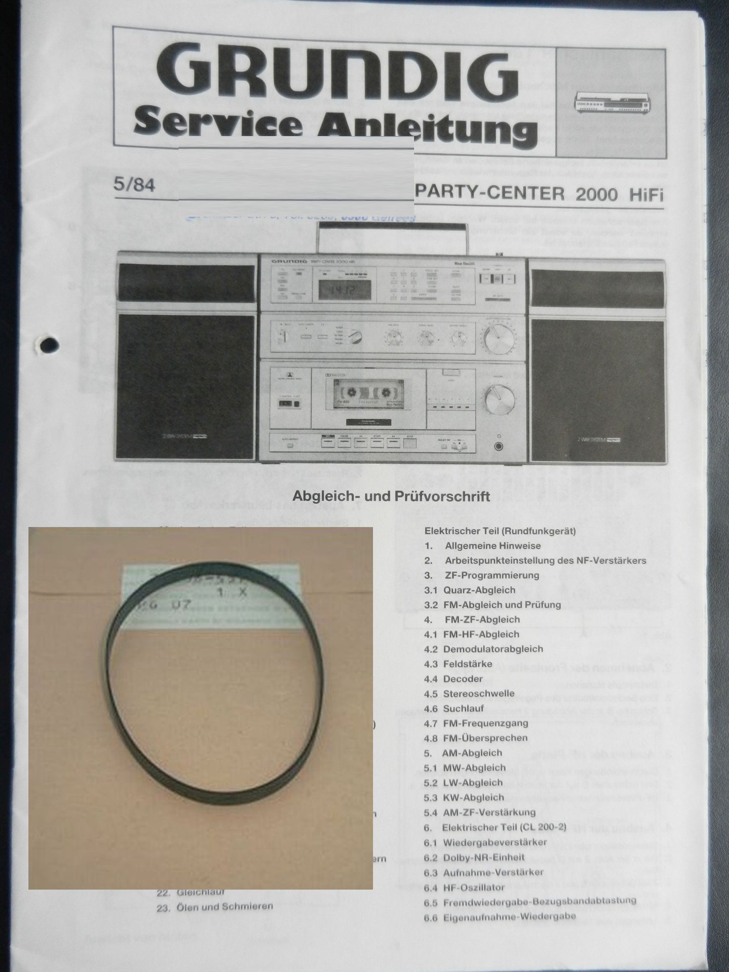 Party Center 2000 Hifi Antriebsriemen GRUNDIG
