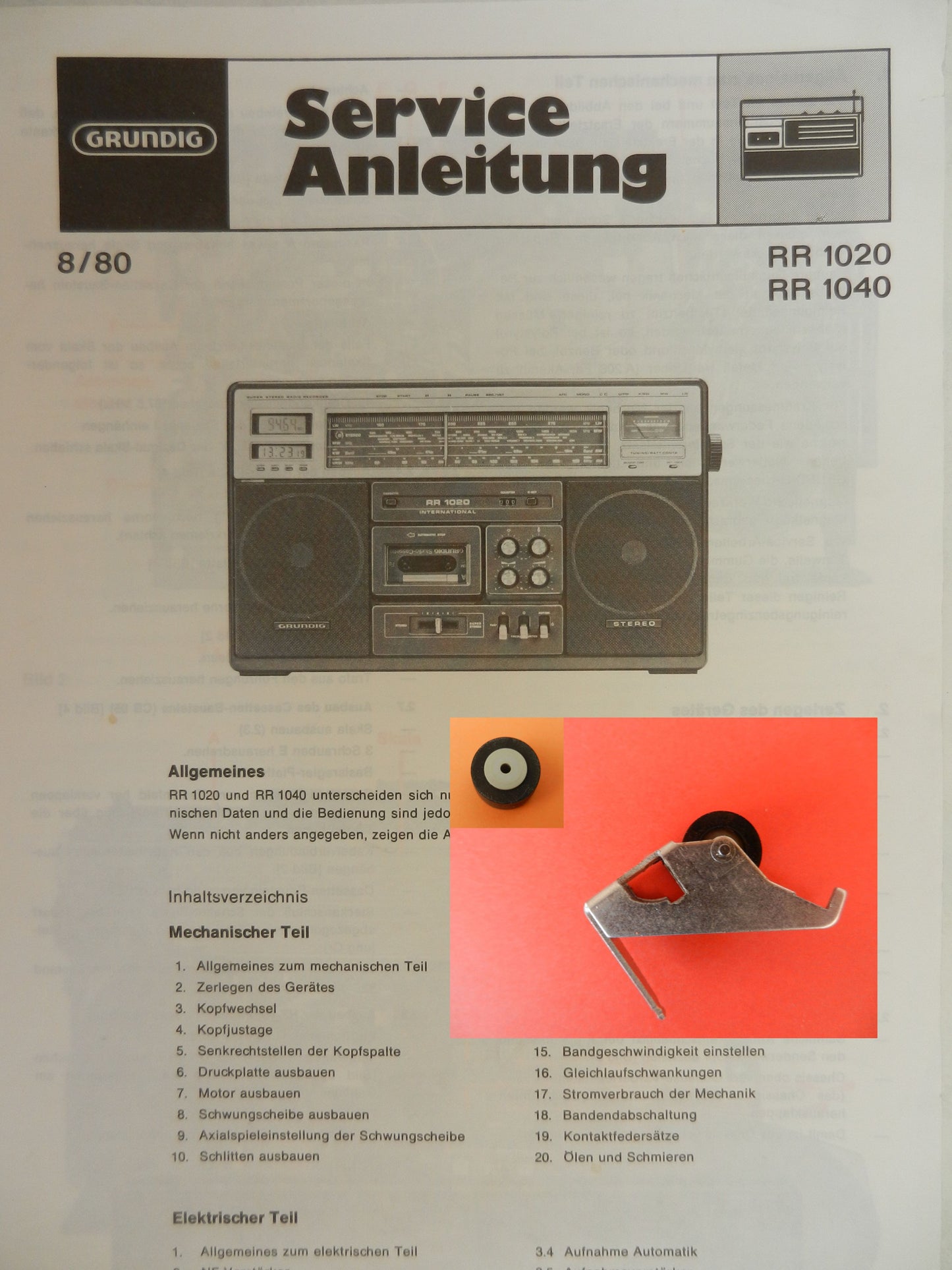 RR1020 RR1040 RR 1020 RR 1040 Tonrolle für Radiorecorder von GRUNDIG