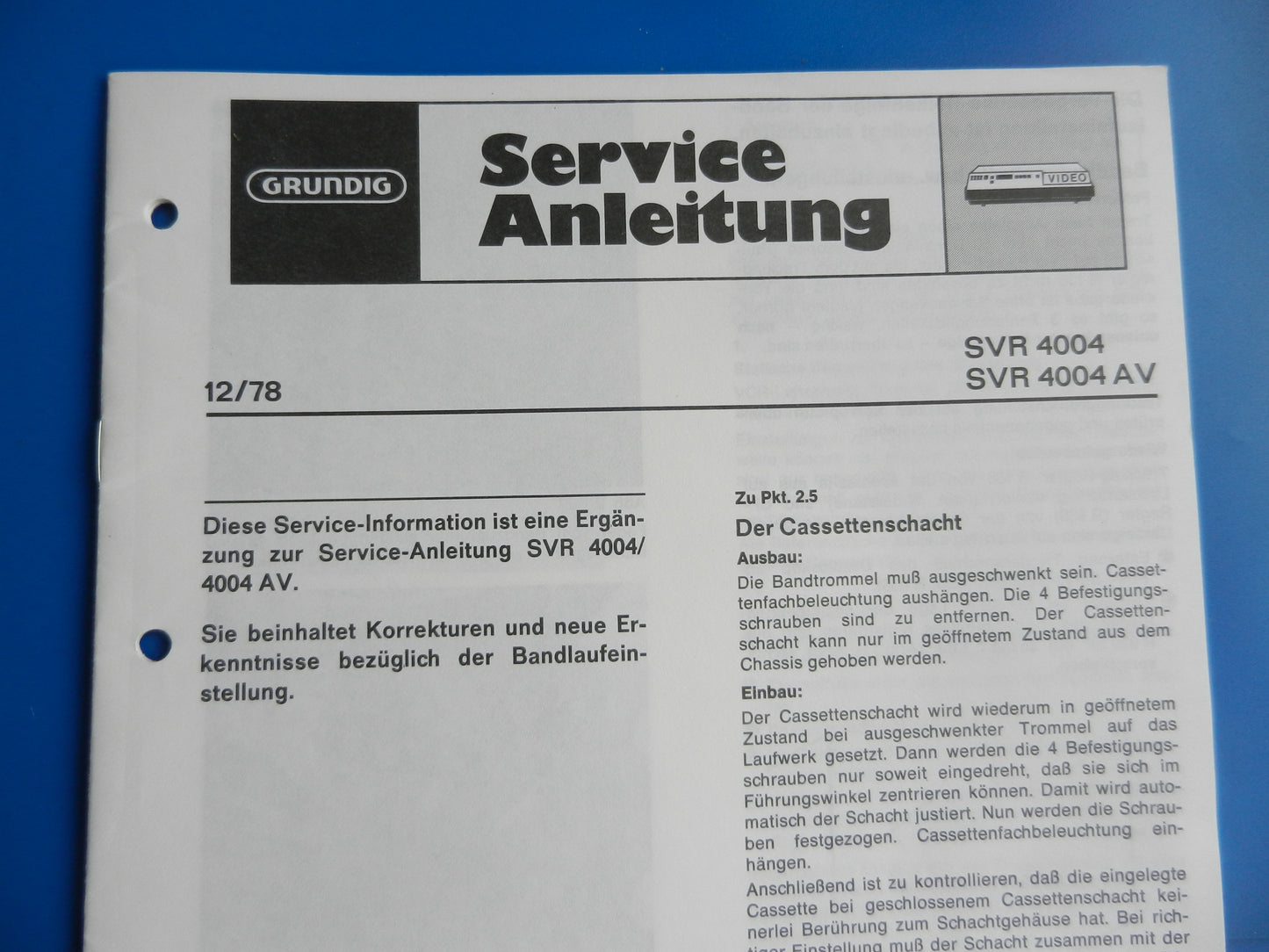 SVR4004 SM Ergänzung 12 seitig für SVR Videorecorder von GRUNDIG