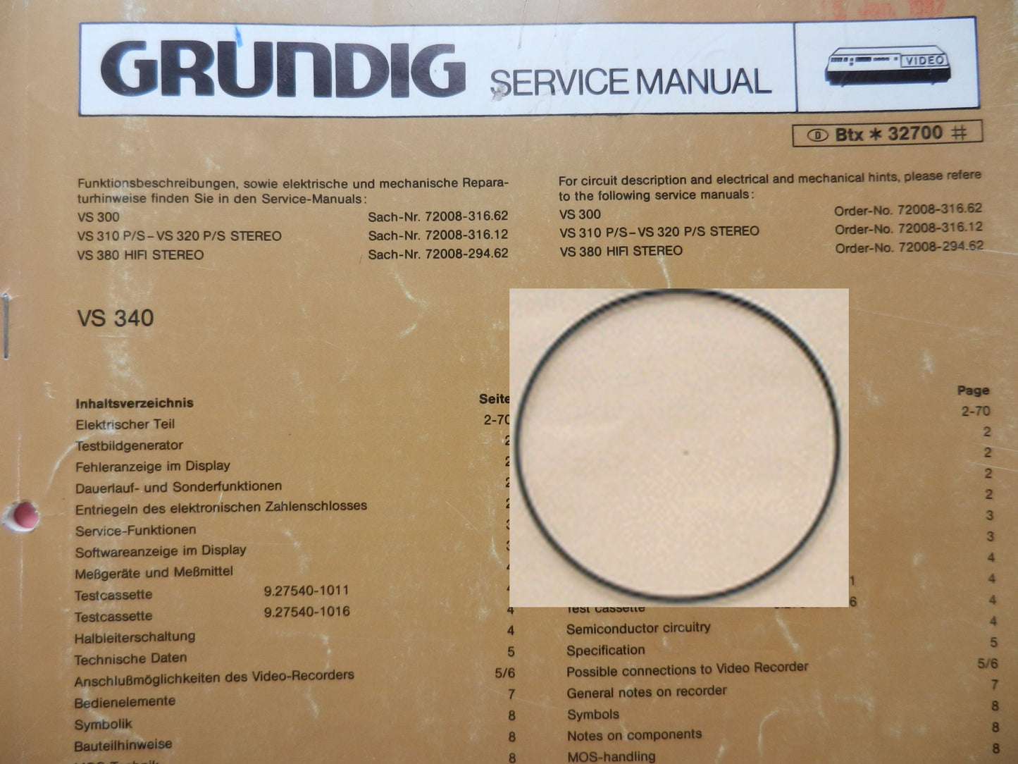 VS340 Hifi VS300 Video Capstan Riemen für Recorder von GRUNDIG