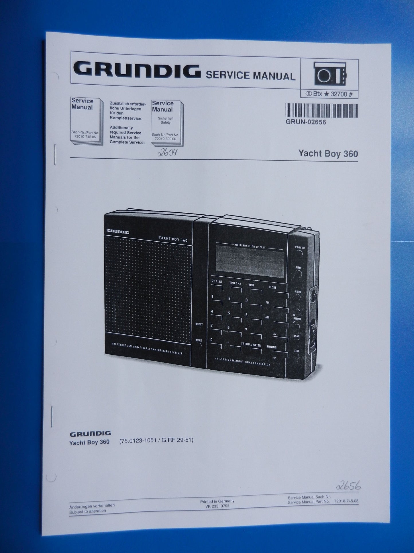 Yacht Boy 360 Service Manual für Weltempfänger von GRUNDIG