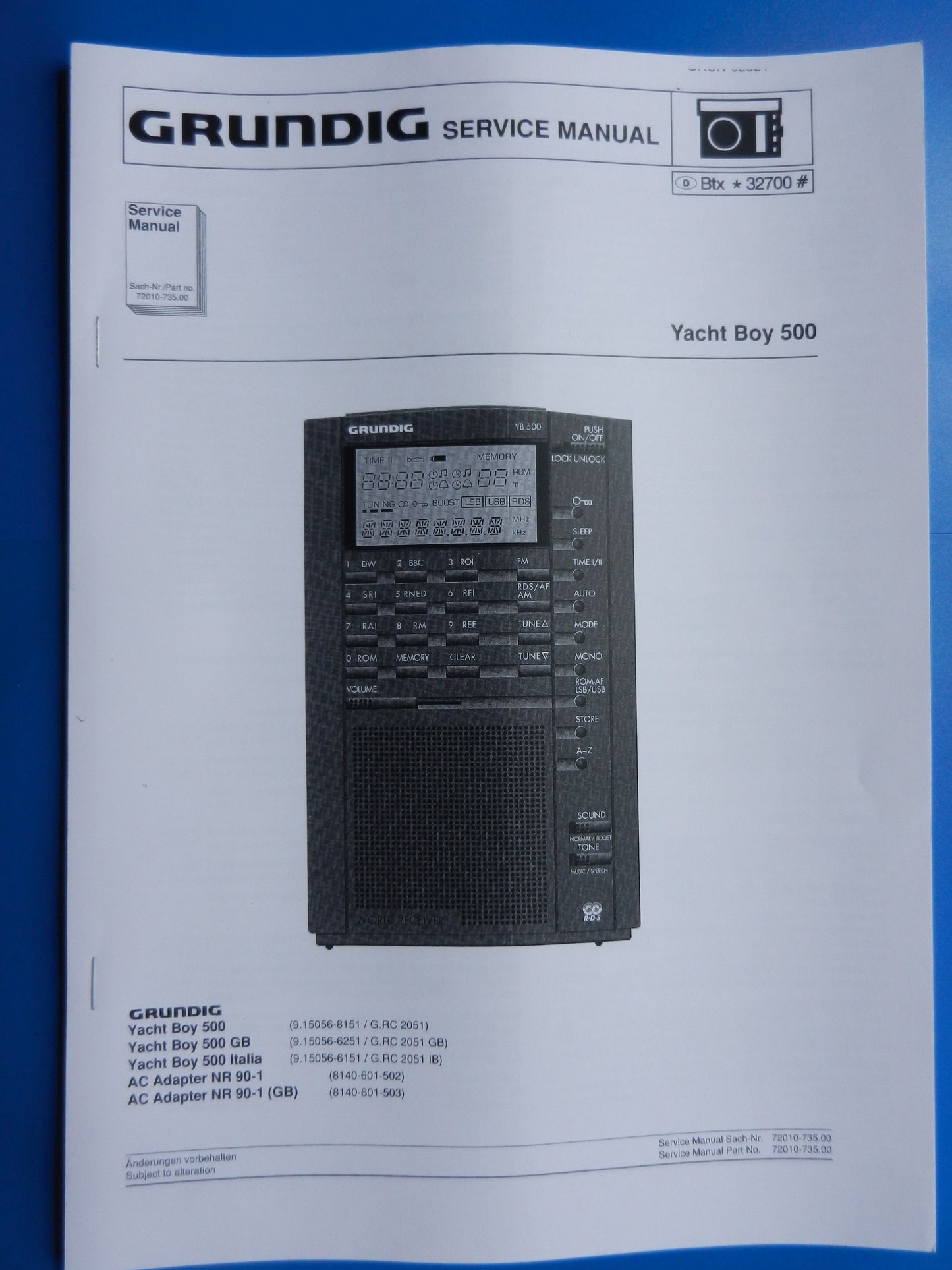 Yacht Boy 500 Service Manual für Weltempfänger von GRUNDIG