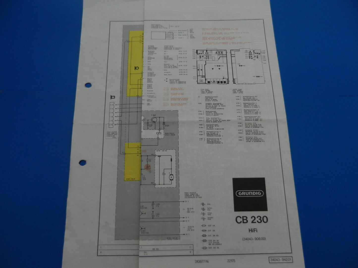 Schaltplan für CB230 Original Cassettendeck für Studio, RPC von GRUNDIG