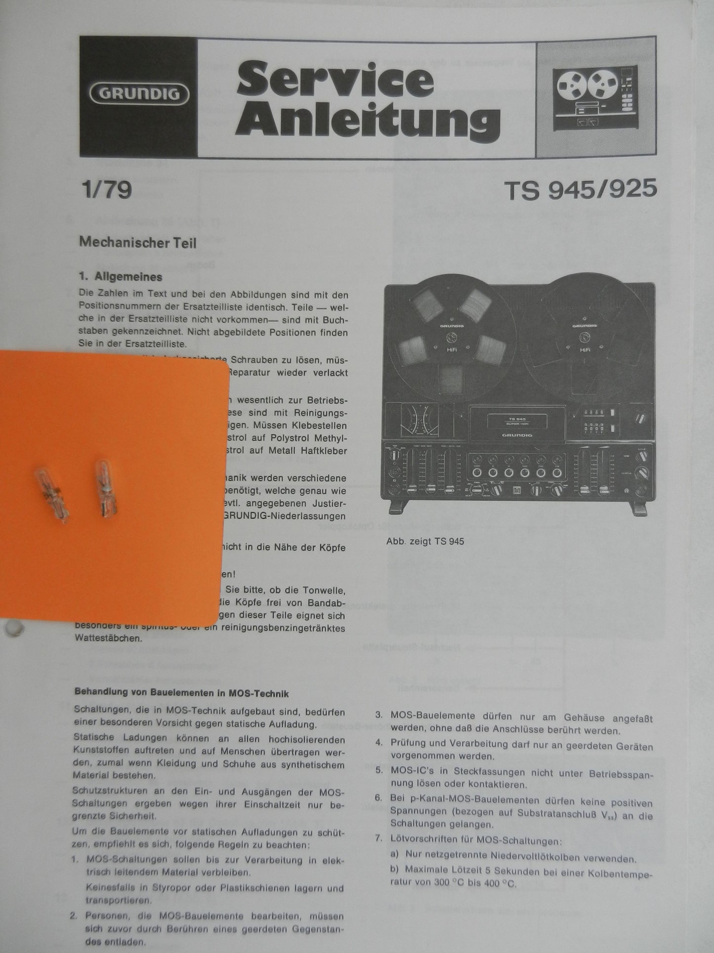 TS 925 / TS 945 Lämpchen SET für Tonbandgerät GRUNDIG