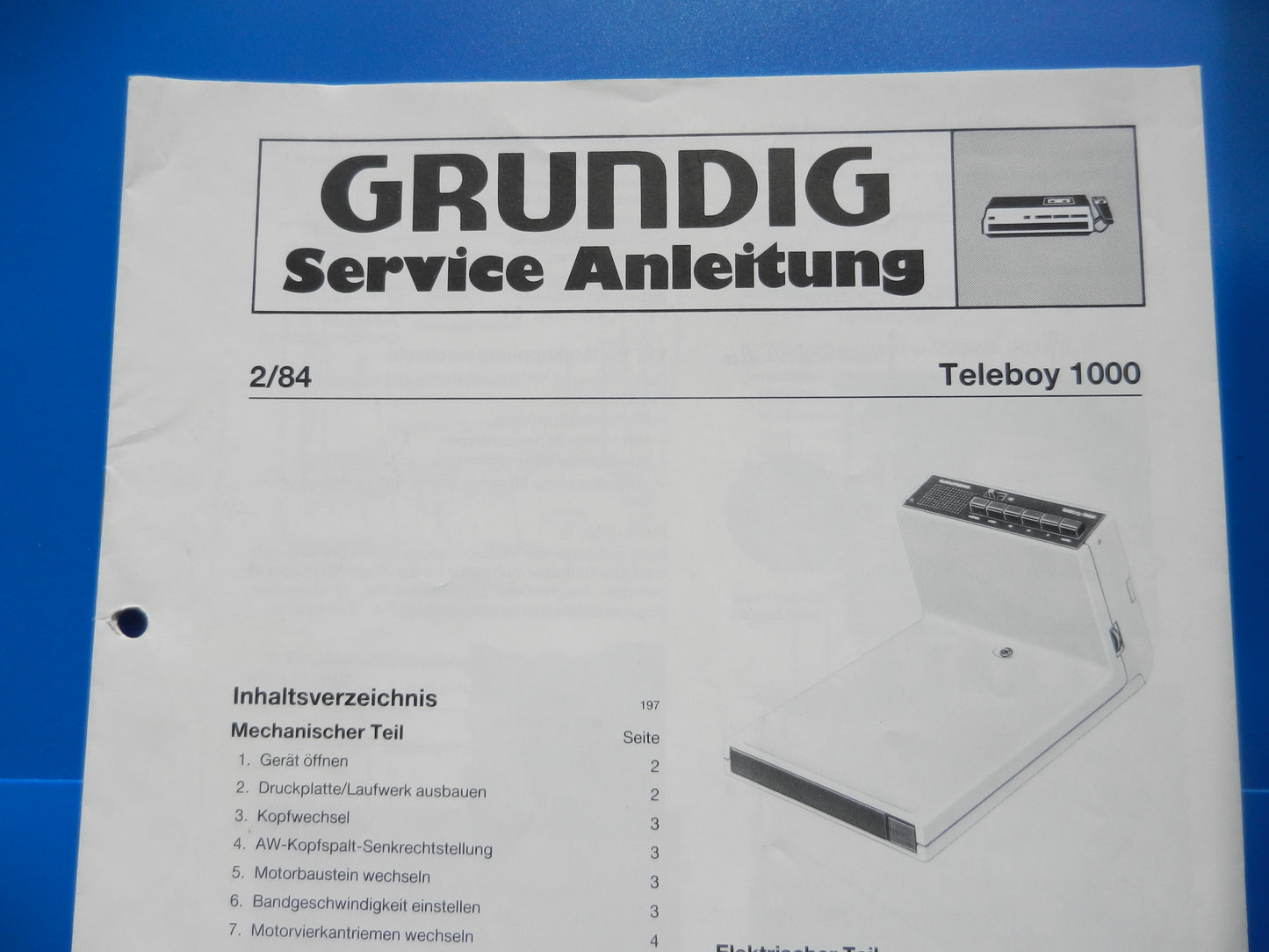Teleboy 1000 Service Manual für GRUNDIG Cassettenrekorder Retro