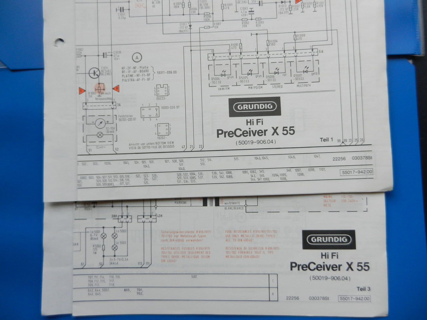 X55 Hifi Preceiver Schaltplan für Aktiv Boxen Original von GRUNDIG