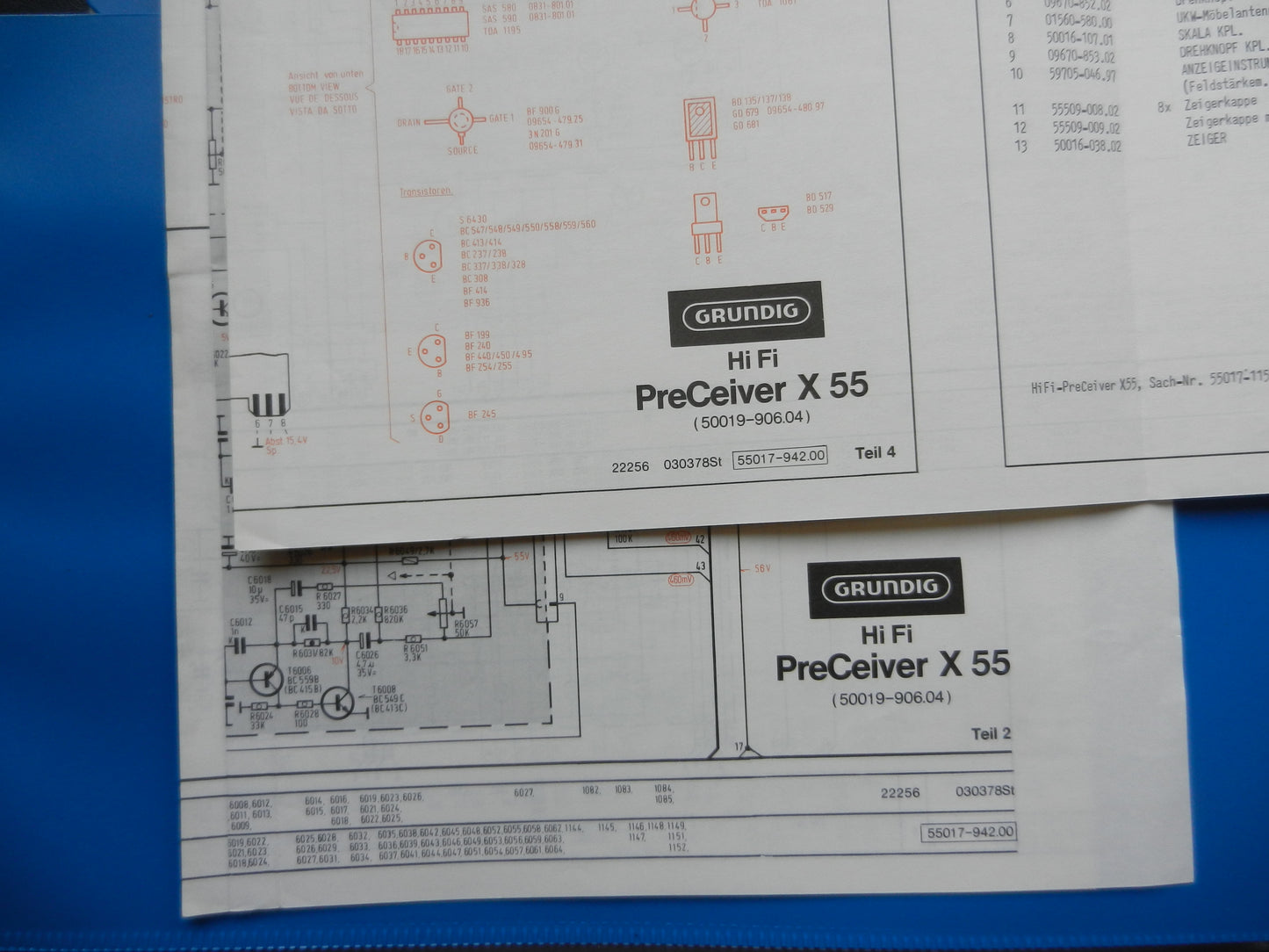 X55 Hifi Preceiver Schaltplan für Aktiv Boxen Original von GRUNDIG