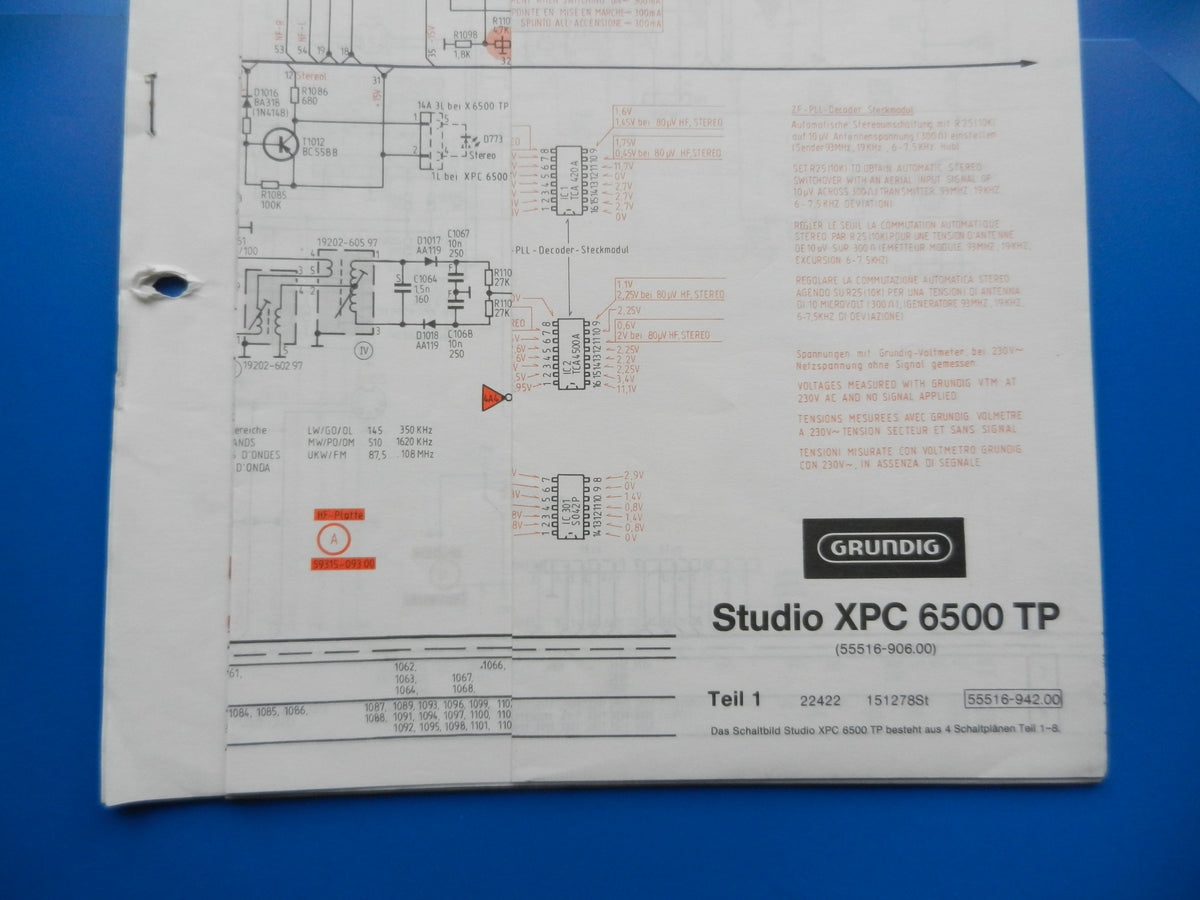 XPC6500TP Hifi Studio Original Schaltplan von GRUNDIG , Teil 1 - 8