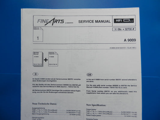 A9009 Service Manual Ergänzung für GRUNDIG Fine Arts Verstärker