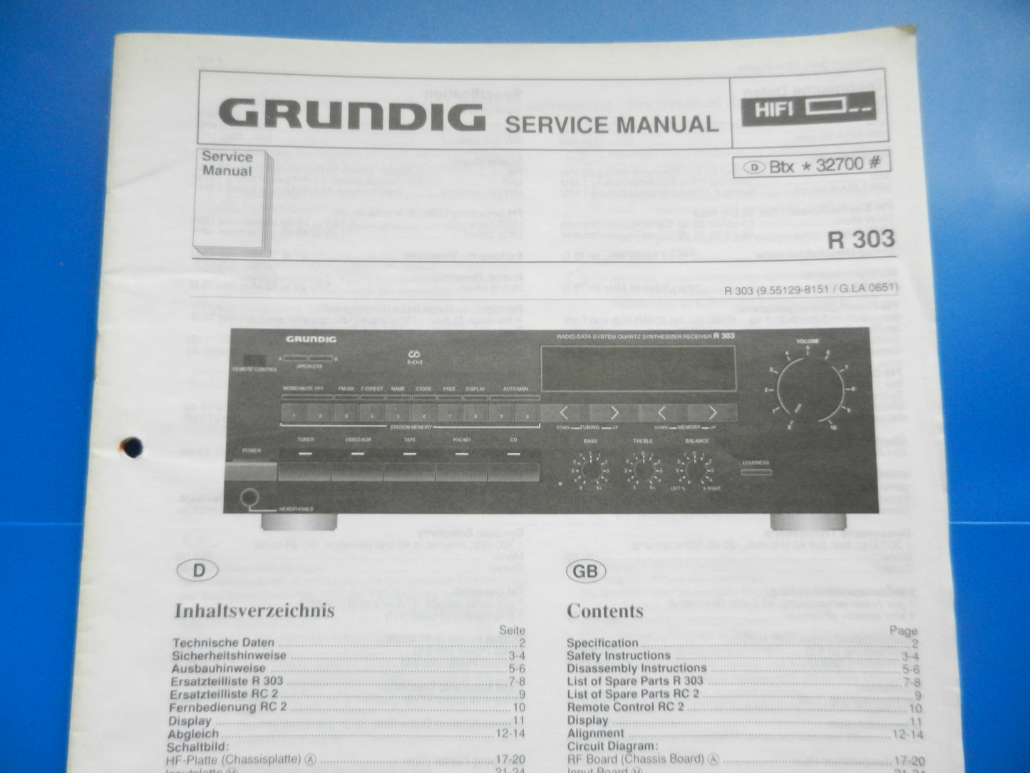 R303 Service Manual Original für Hifi Geräte von GRUNDIG