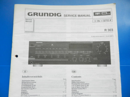 R303 Service Manual Original für Hifi Geräte von GRUNDIG