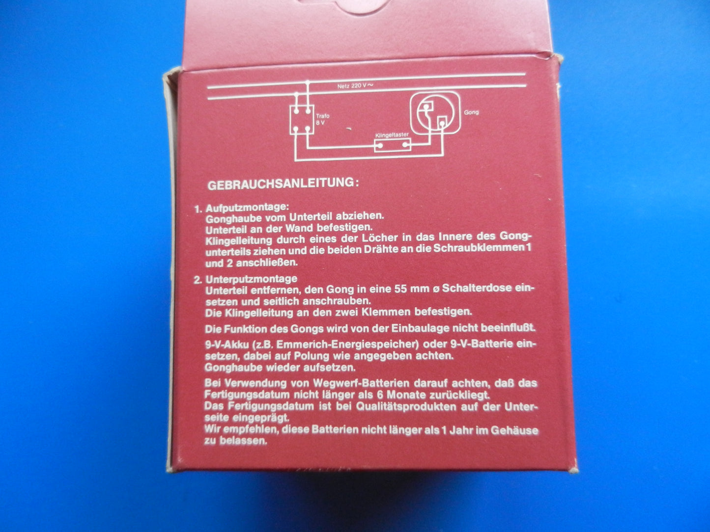 Dreiklang Gong elektronisch mit Lautstärkeregelung für 9V Batterie , NEU