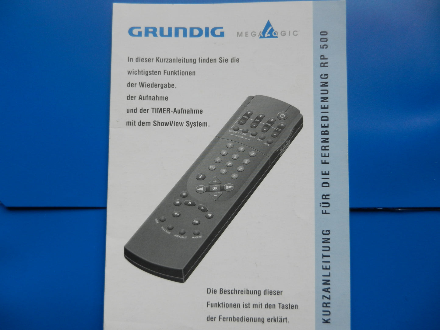 RP500 Bedienungsanleitung für VHS Videorekorder Fernbedienung von GRUNDIG