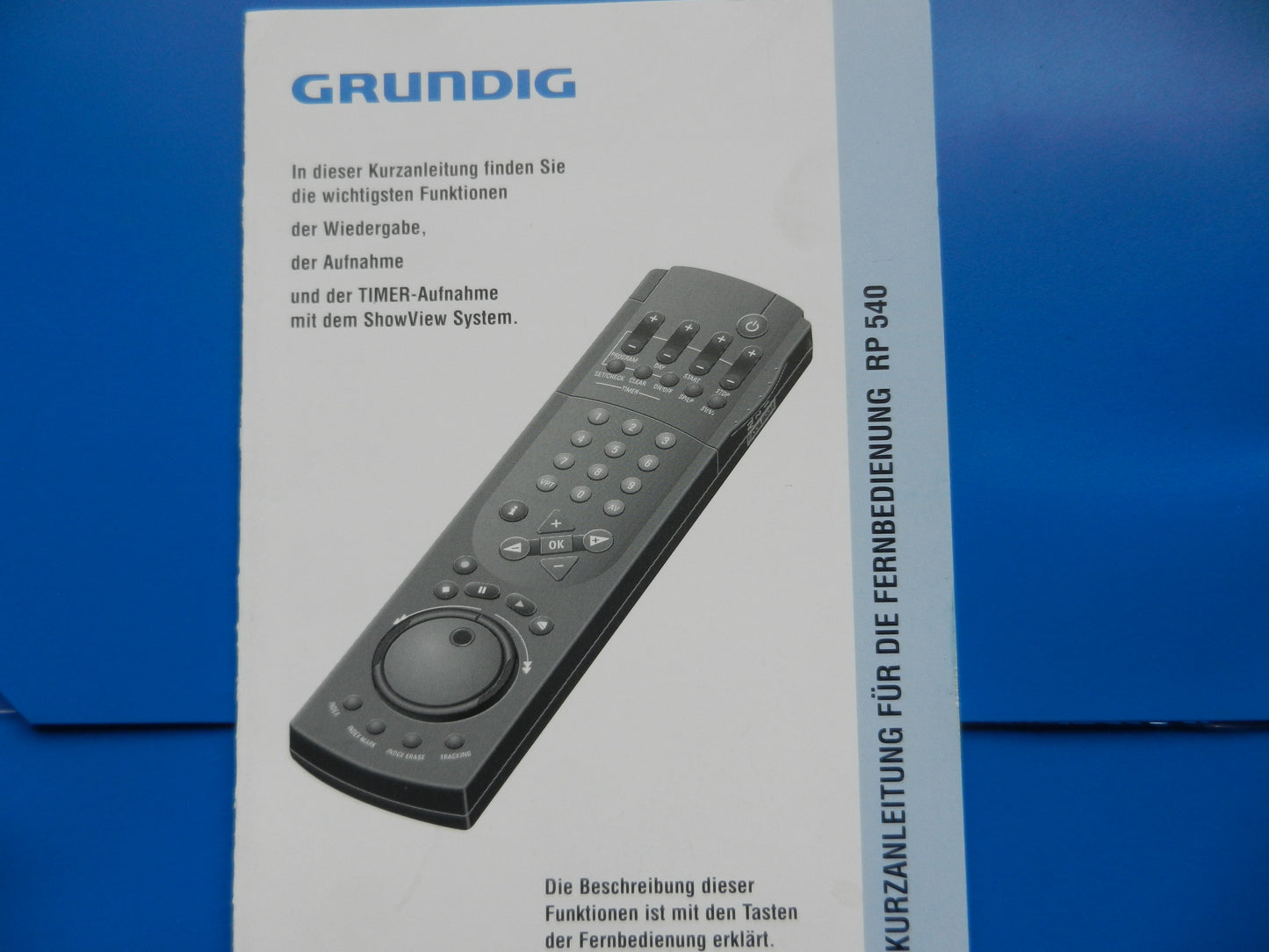RP540 Bedienungsanleitung für VHS Videorekorder Fernbedienung von GRUNDIG