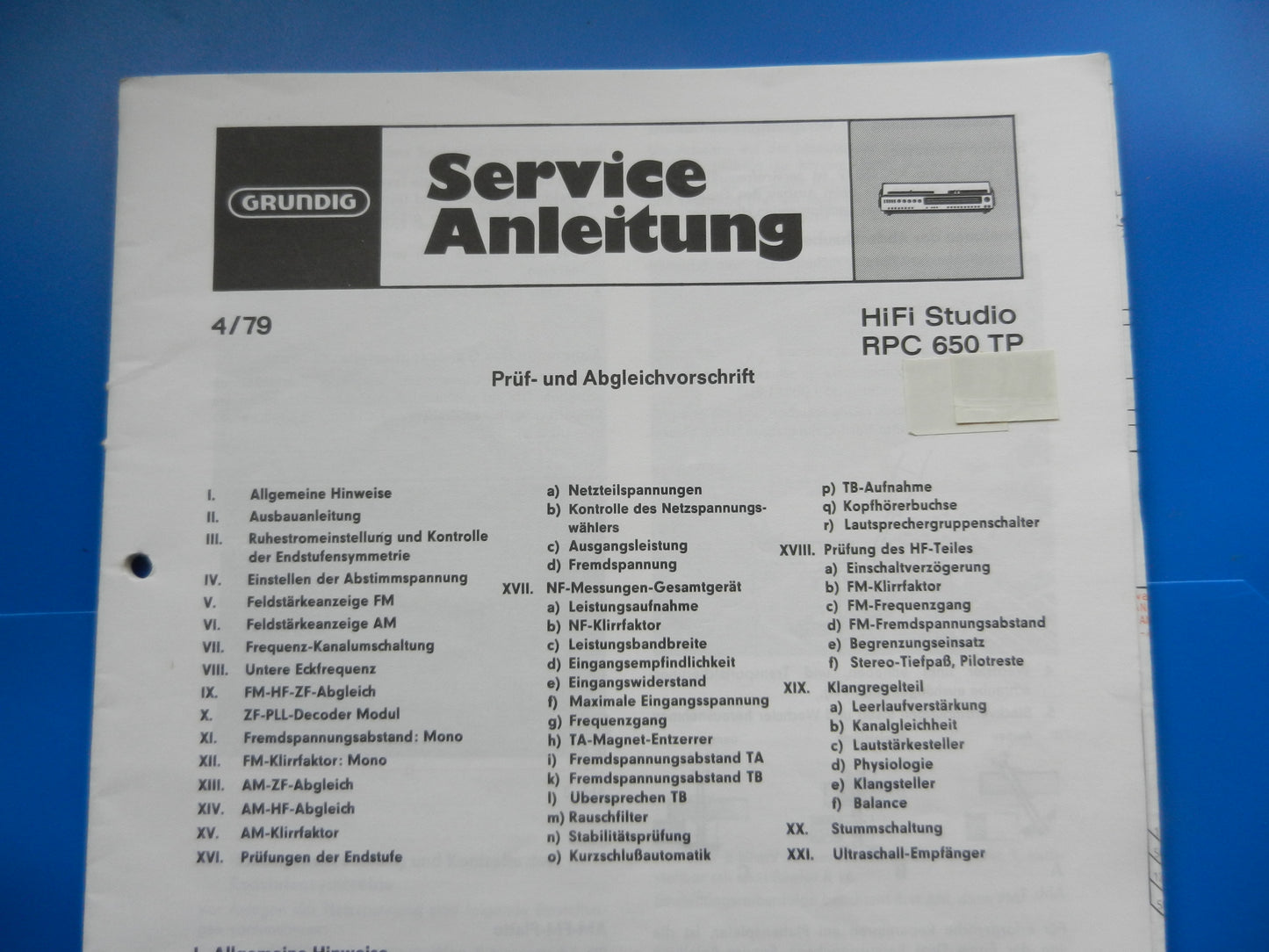 RPC650TP Hifi Studio Original Service Manual von GRUNDIG