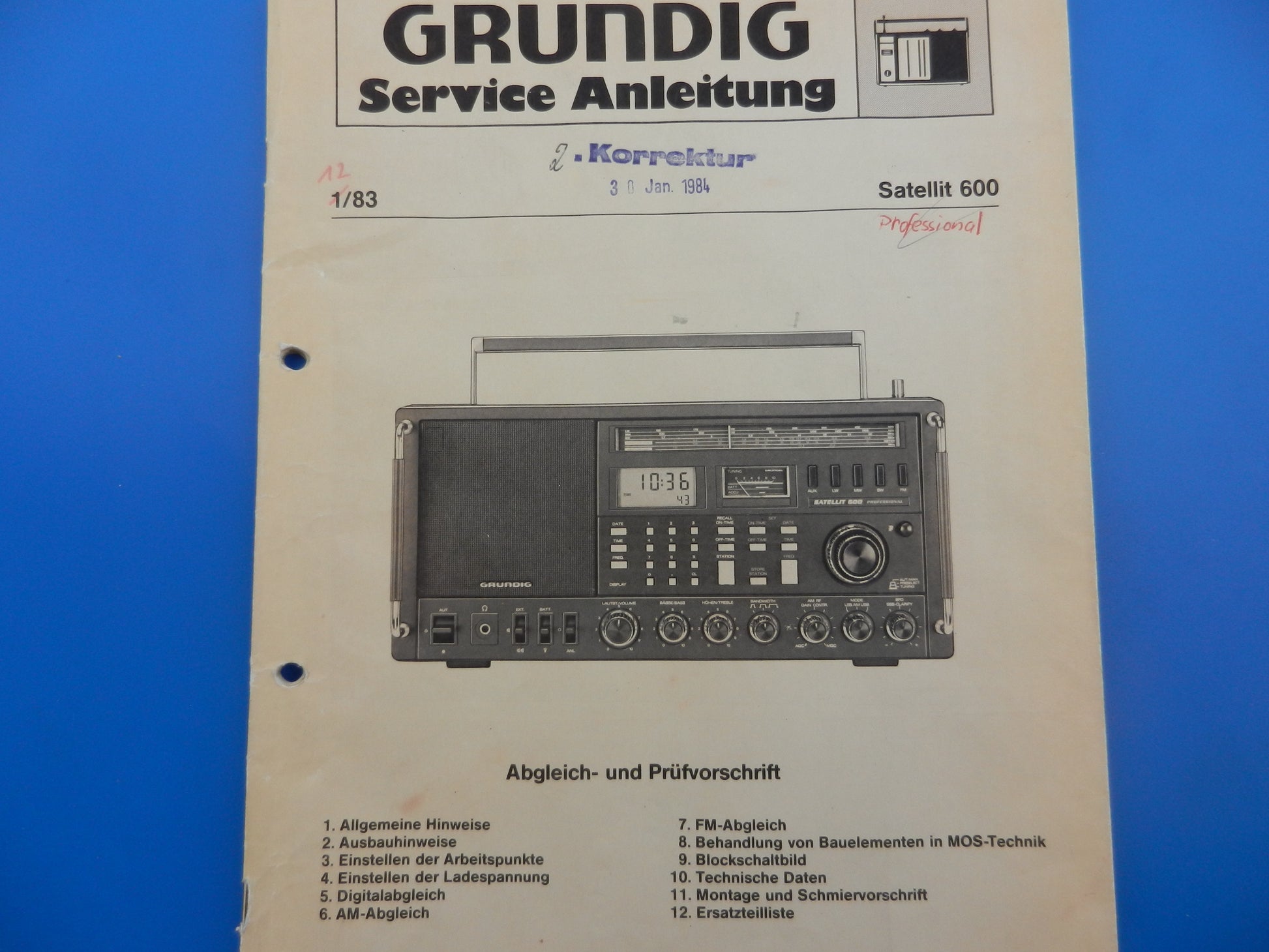 Satellit 600 Original Entwicklungs - Service Manual für GRUNDIG Weltempfänger