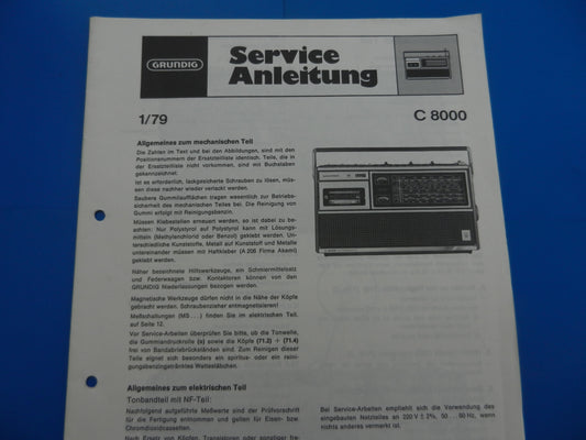 C8000 Service Manual für Hifi Cassettenrecorder von GRUNDIG
