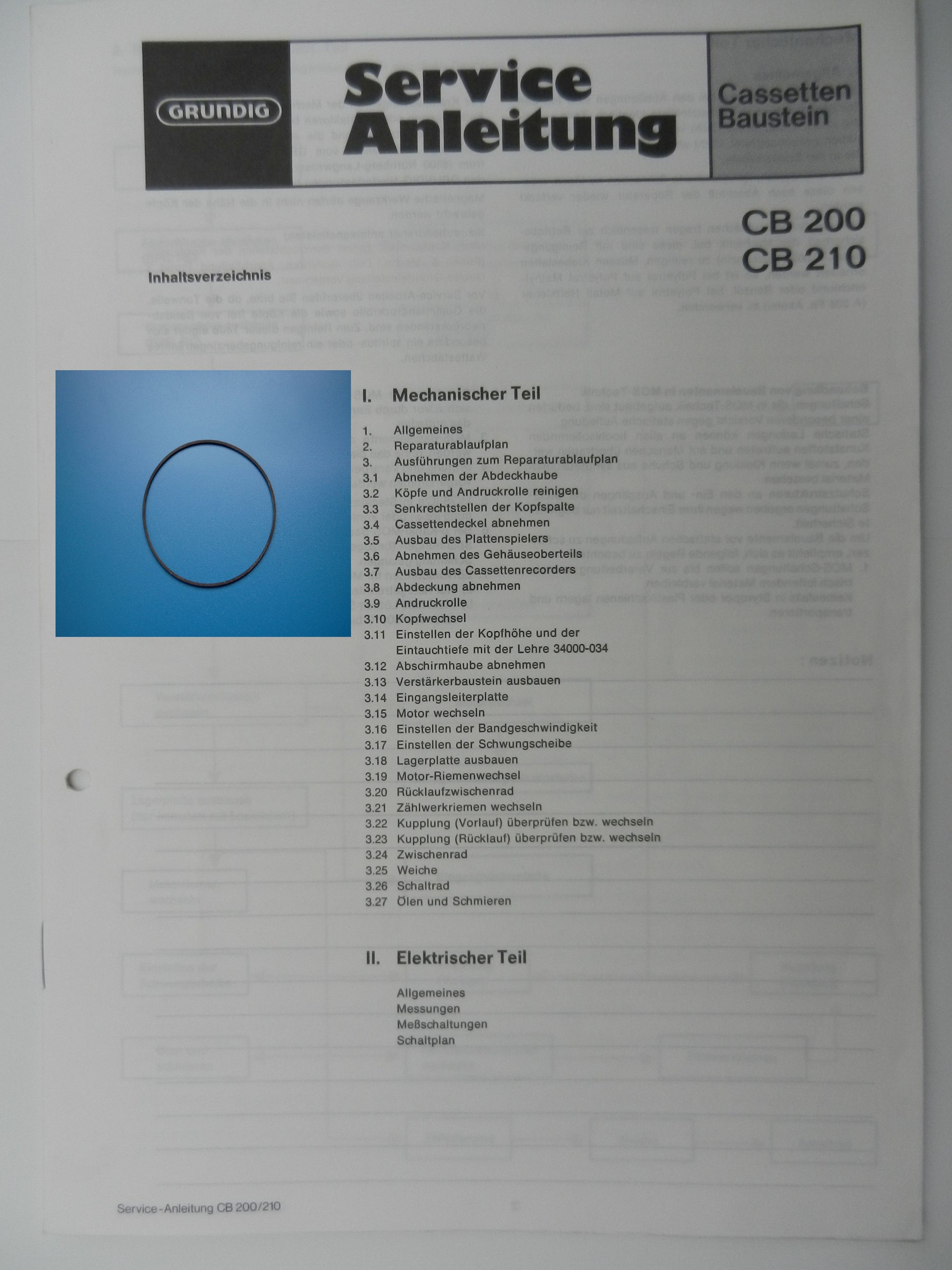 CB190, CB200, CB210, CB230, CB230a Zählwerk Riemen GRUNDIG