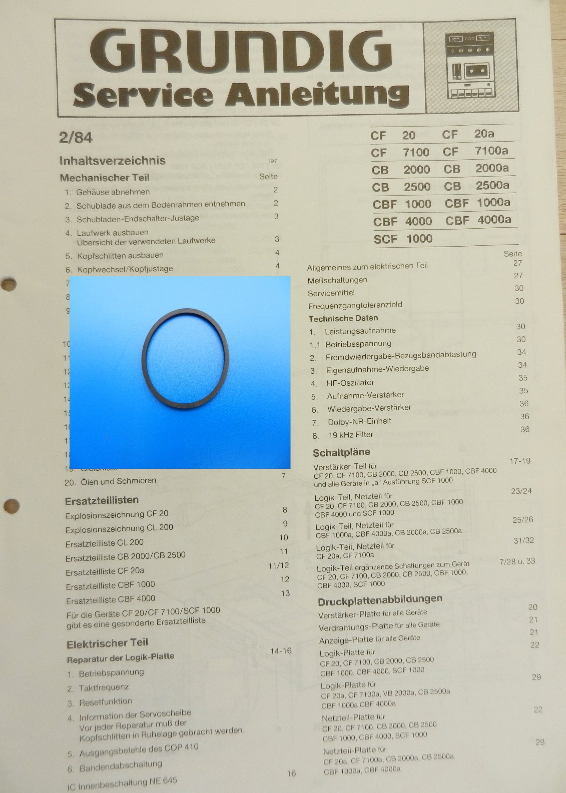 CF20  CF30 Schubladen Riemen GRUNDIG