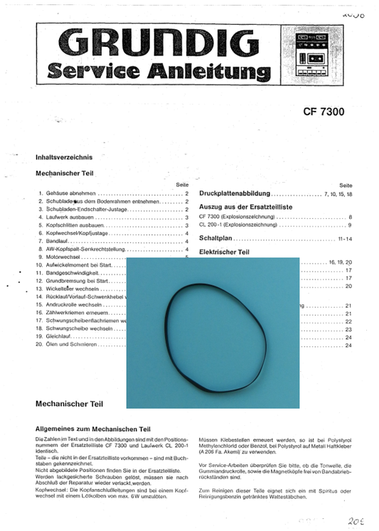 CF7300 CF30 Capstan Flachriemen für Hifi Cassettenfrontlader GRUNDIG