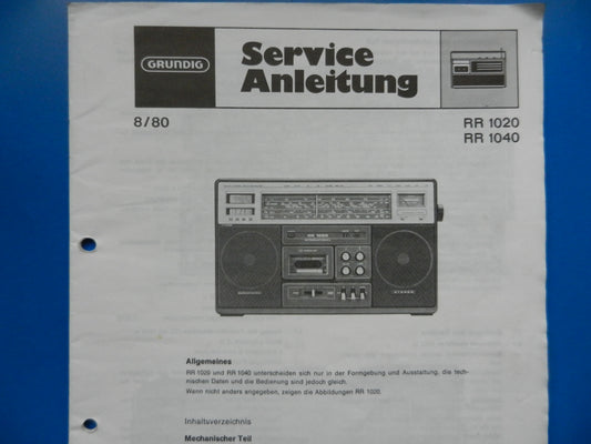 RR1020 / RR1040 Service Manual Original für GRUNDIG Radiorekorder