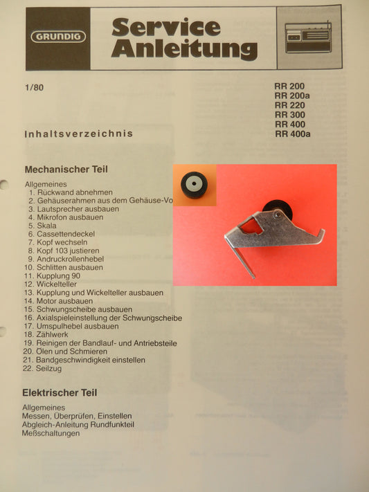 RR200 RR220 RR300 RR400 Tonrolle für Radiorecorder von GRUNDIG