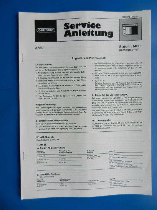 Satellit1400 Service Manual für Weltempfänger von GRUNDIG