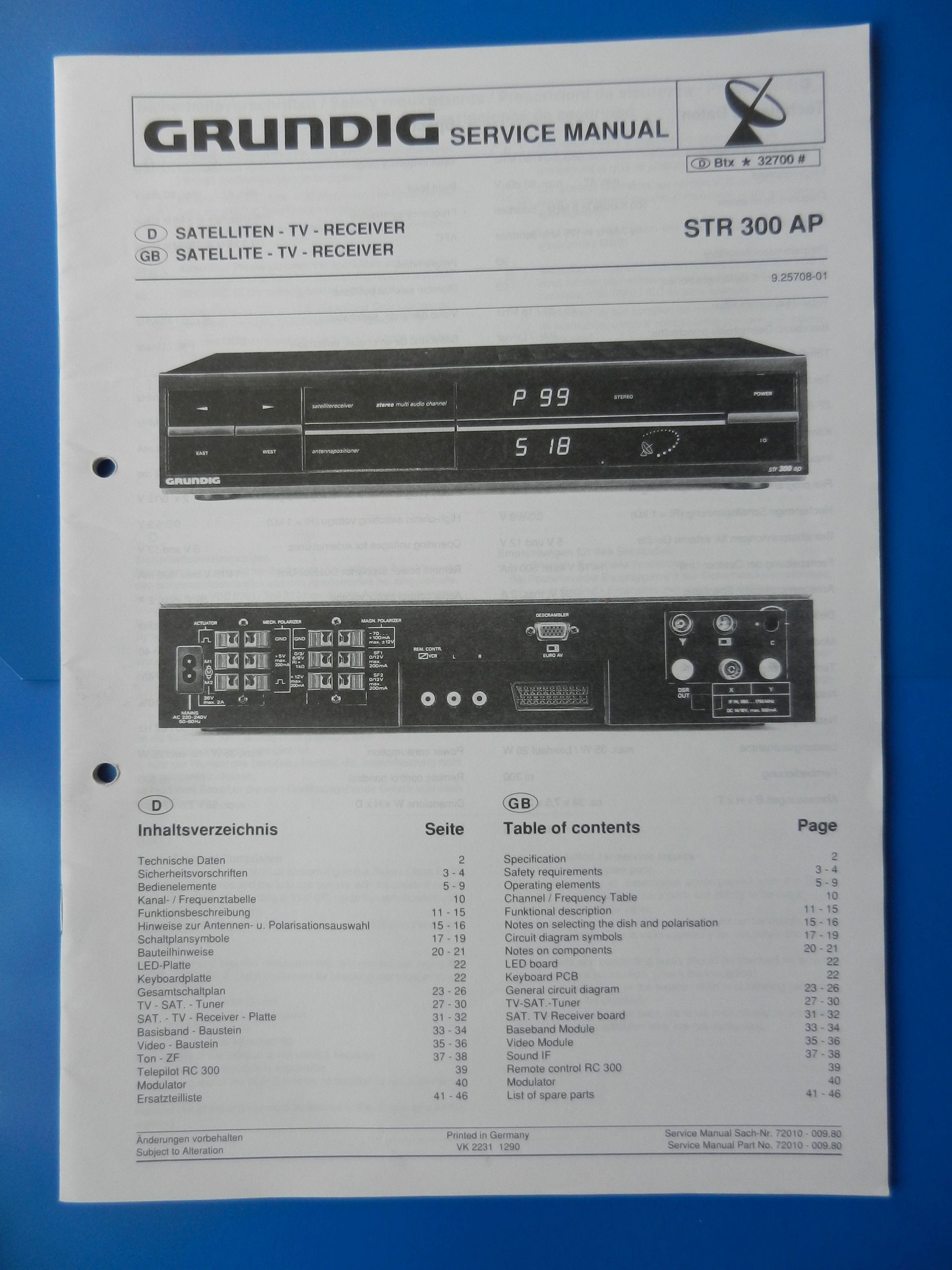 STR300AP Service Manual für GRUNDIG SAT Receiver mit Motor