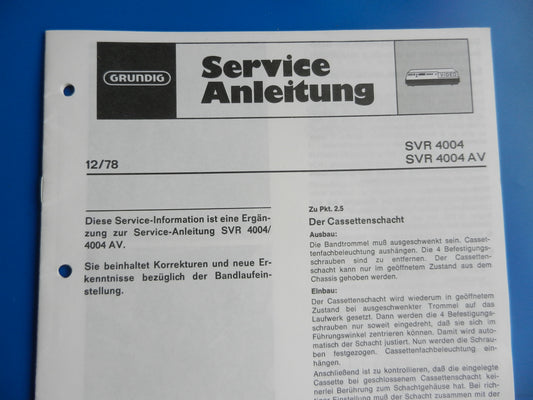 SVR4004 SM Ergänzung 12 seitig für SVR Videorecorder von GRUNDIG