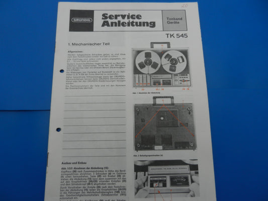 TK545 Service Manual Original für GRUNDIG Hifi Tonbandgerät