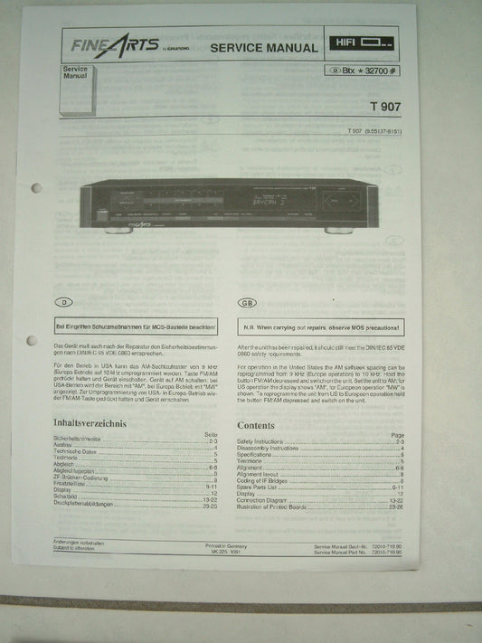 T907 Service Manual Hifi Fine Arts GRUNDIG Tuner
